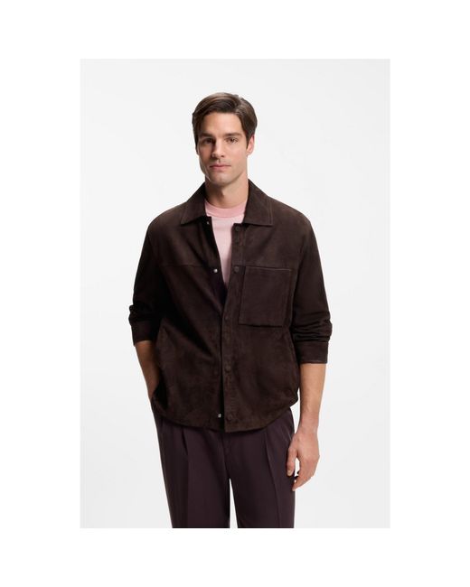 Boss Black Suede Jacket With Press-Stud Closure for men