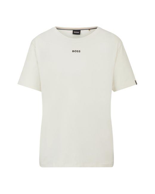 Boss White Pyjama-Shirt aus elastischem Baumwoll-Jersey mit Logo-Print