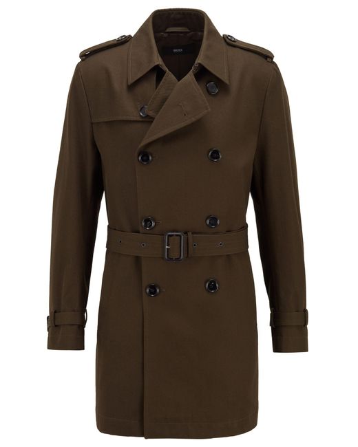 BOSS by Hugo Boss Trench Coat In Water Repellent Cotton in Light Green ...
