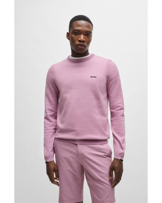 Boss Regular-Fit Pullover aus Baumwoll-Mix mit Logo-Print in Pink für Herren