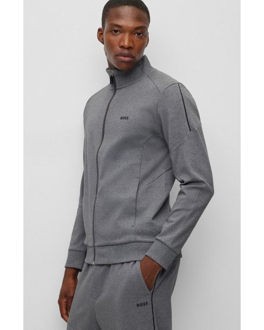BOSS by HUGO BOSS Trainingsanzug aus Interlock-Baumwolle mit  kontrastfarbenem Logo in Grau für Herren | Lyst AT