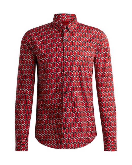 HUGO Red Slim-fit Shirt In Abstract-printed Cotton Poplin for men