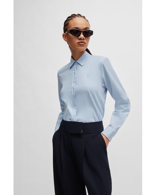 HUGO Blue Slim-fit Blouse In Organic Cotton With Stretch