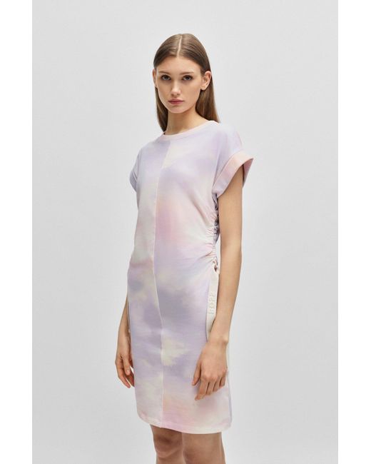 Boss Multicolor T-shirt Dress In Patterned Stretch Cotton With Branded Drawcords