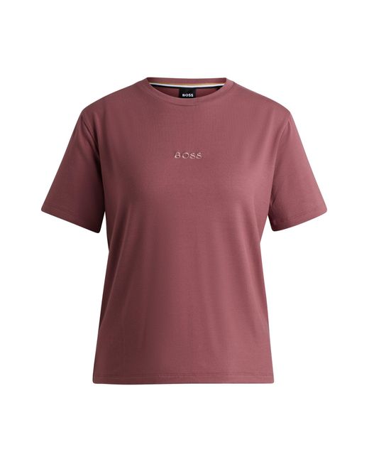 Boss Pink Regular-fit T-shirt In Stretch Jersey With Embroidered Logo