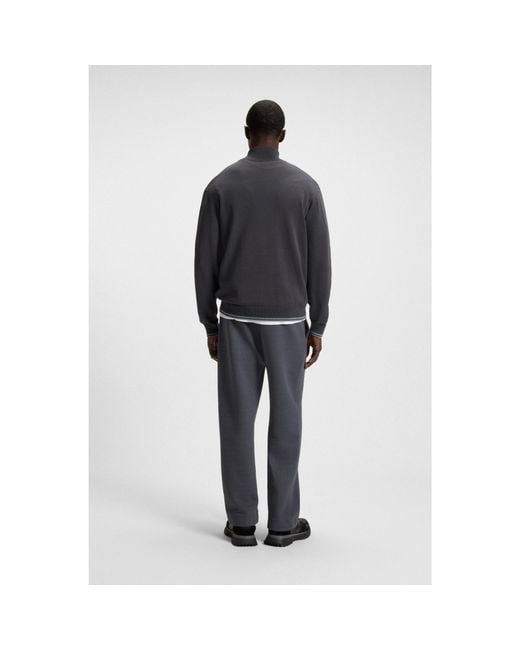 Boss Black Zip-Neck Cotton-Blend Sweater With Stripe Details for men
