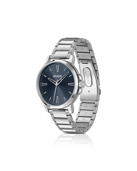 HUGO Blue Dial Watch With Steel Bracelet for men