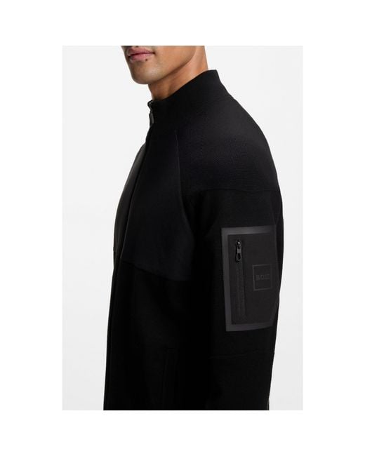 Boss Black Knitted Hybrid Jacket With Waffle Fabric for men