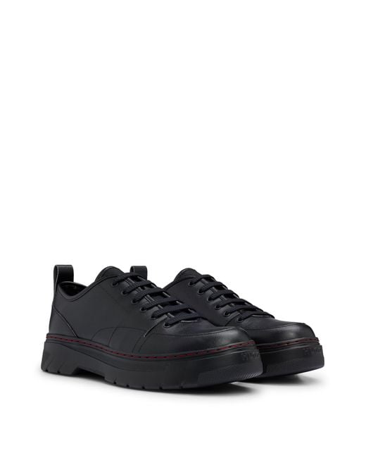 HUGO Black Leather Oxford Shoes With Stacked Logo And Eva Sole for men