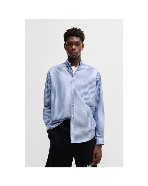 HUGO Blue Oversized-Fit Button-Down Shirt for men