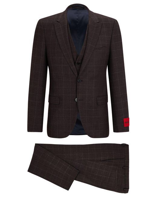 HUGO Black Extra-slim-fit Suit In A Checked Wool Blend for men