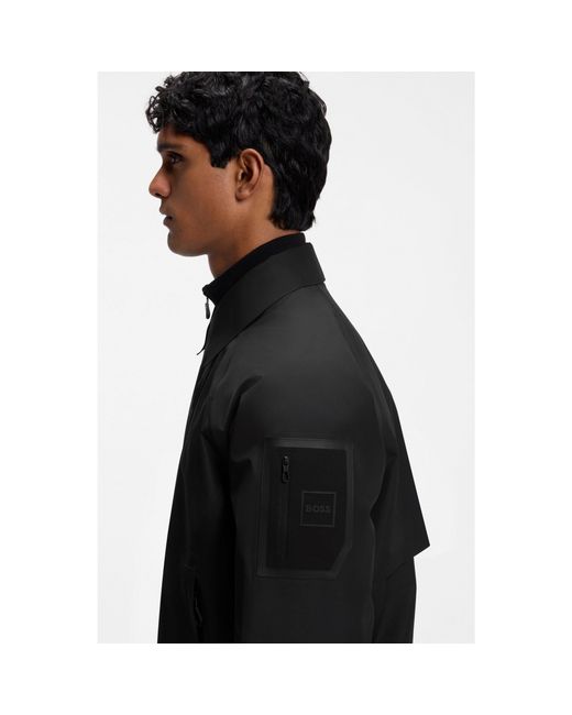 Boss Black Water-Repellent Blouson Jacket With Welded Front Placket for men