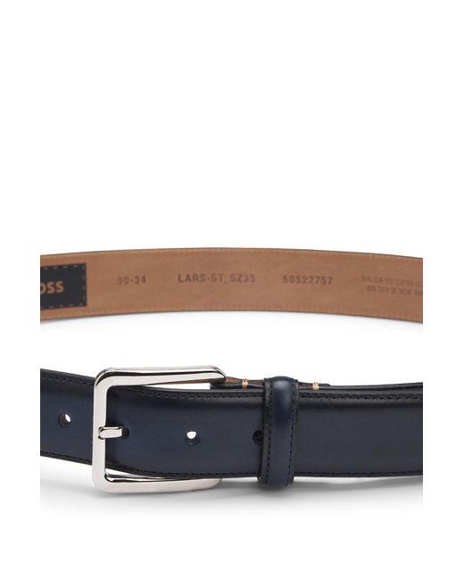 Boss Blue Italian-leather Belt With Contrast Stitching for men