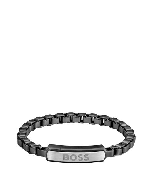 Bracelet en acier noir avec chaîne à maillons cubes et fermoir logoté Boss pour homme en coloris Multicolor