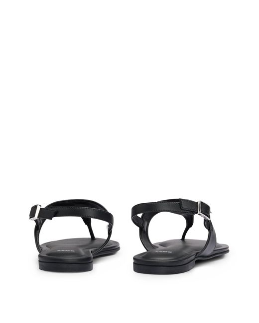 Boss Black Toe-post Sandals In Nappa Leather With Buckled Strap