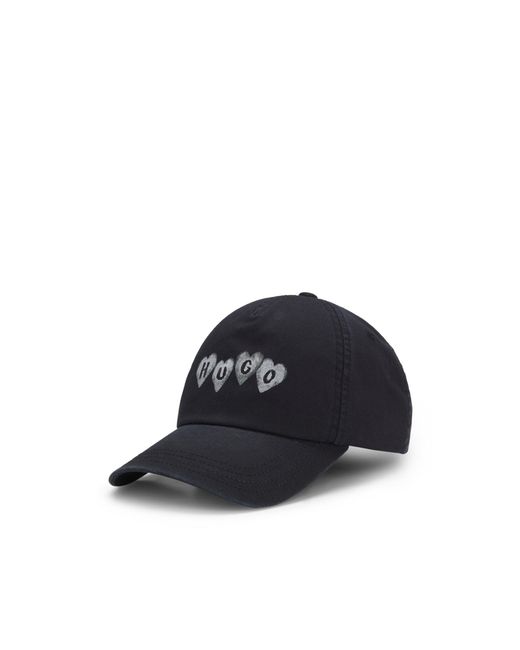 HUGO Black Cotton-Twill Cap With Heart Branding