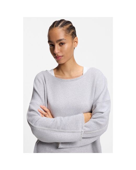 Boss Gray Loose-Fit Cotton-Blend Sweatshirt With Raw-Cut Edges