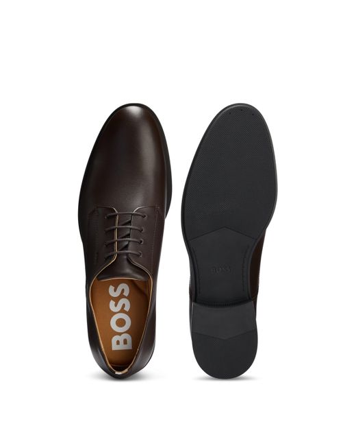 BOSS by HUGO BOSS Leather Derby Shoes With Embossed Logo in Brown for Men |  Lyst