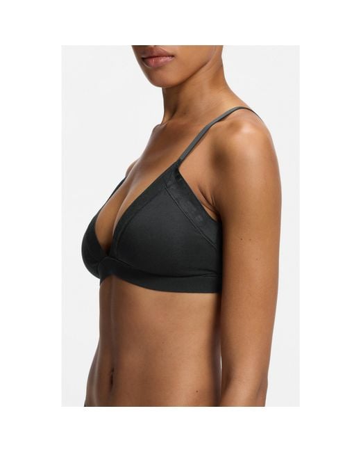HUGO Black Stretch-Cotton Triangle Bra With Logo Trims