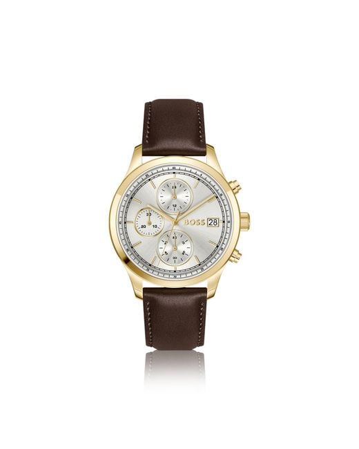 Boss White Stratus Chronograph Watch With Leather Strap for men