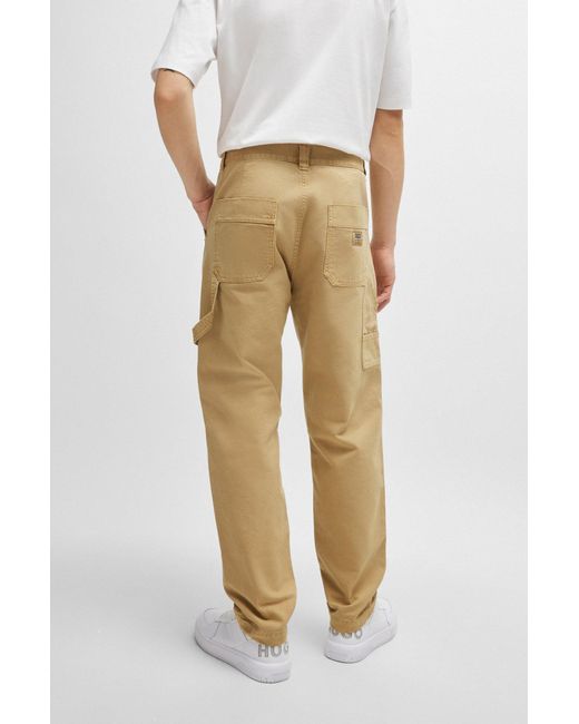 HUGO Natural Cotton-canvas Trousers With Distressed Details for men