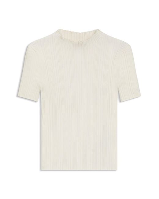 HUGO White Pullover Mit Stehkragen Und Unregelmäßigem Rippstrick