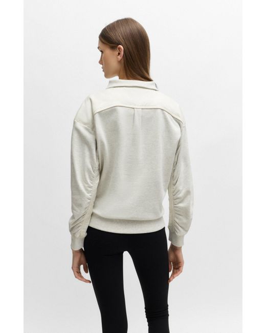 Boss Regular-fit Hybride Sweatshirt Met Metallic Details in het White