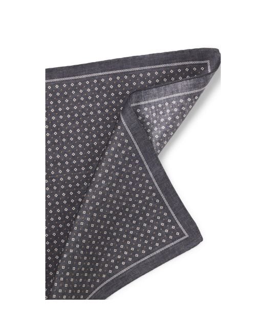 Boss Gray One Silk Pocket Square With Printed Pattern for men
