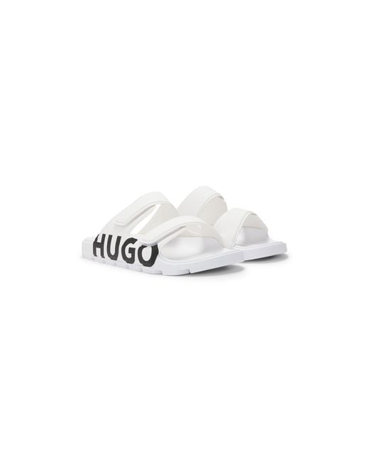 HUGO White Logo Sandals With Double Touch-Closure Straps for men