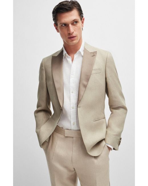 Boss Natural Slim-fit Tuxedo In Micro-patterned Linen for men
