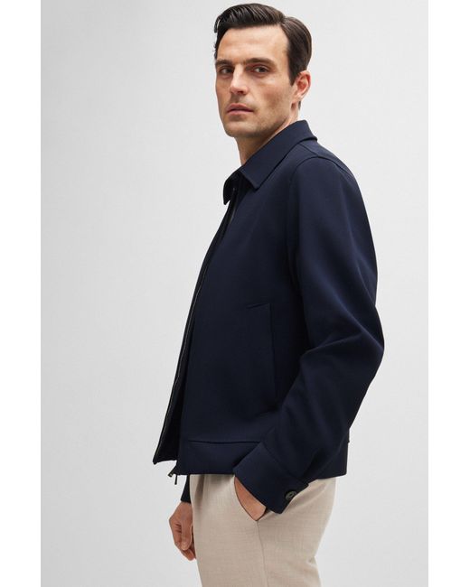 Boss Blue Slim-fit Zip-up Jacket In Stretch Virgin Wool for men