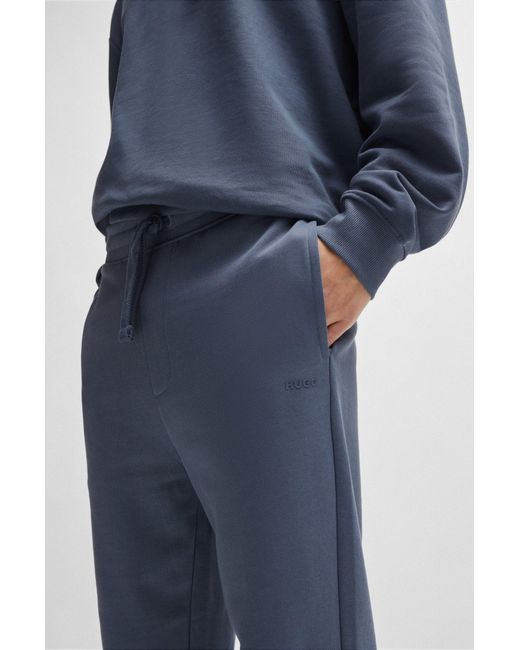 HUGO Blue Cotton-terry Tracksuit Bottoms With Logo Print for men