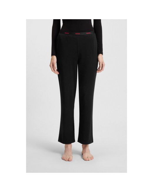 HUGO Black Stretch-Cotton Pyjama Bottoms With Logo Waistband