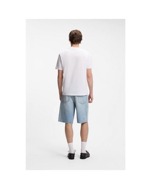 HUGO White Regular-Fit Cotton T-Shirt With Logo Print for men