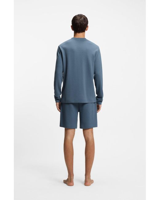 HUGO Pyjama-Shirt Aus Baumwoll-Mix Mit Waffelstruktur in Blue für Herren