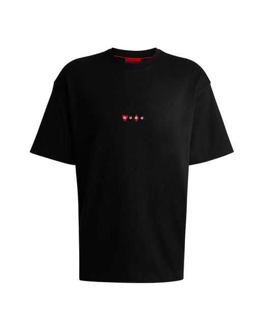 HUGO T-shirt Van Katoenen Jersey Met Speelkaartenartwork in het Black voor heren
