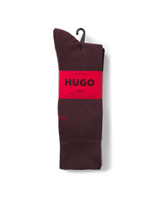 HUGO Brown Three-Pack Of Regular-Length Socks With Logos for men