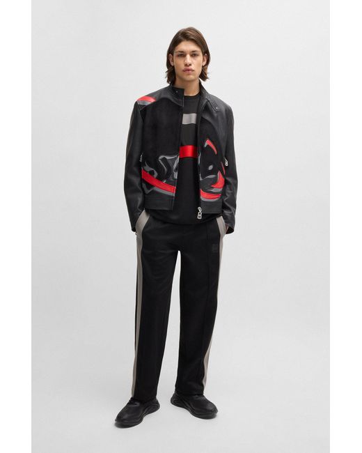 HUGO Black X Rb Oversized-fit Trousers With Tape And Signature Bull Icon for men