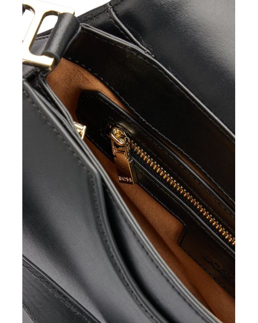 Boss Black Leather Shoulder Bag With Branded Hardware