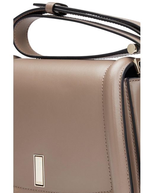 Boss Brown Leather Saddle Bag With Branded Hardware