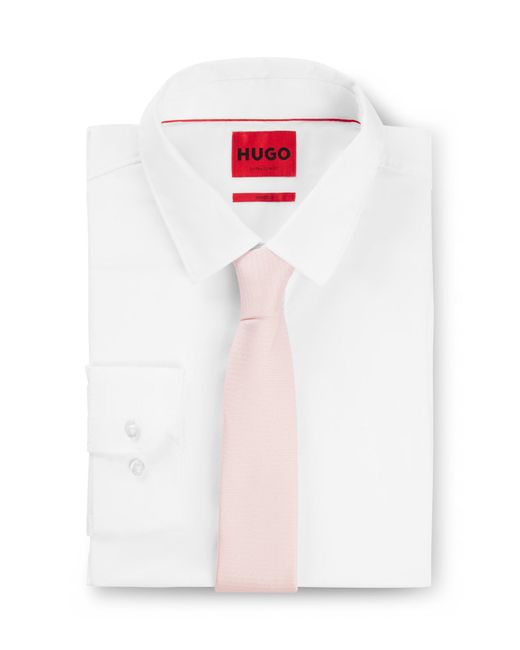 HUGO White Textured Tie In Silk Jacquard for men