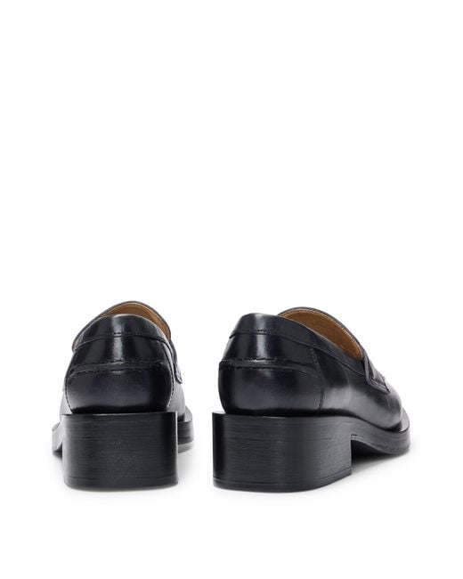 Boss Black Leather Moccasins With Branded Hardware
