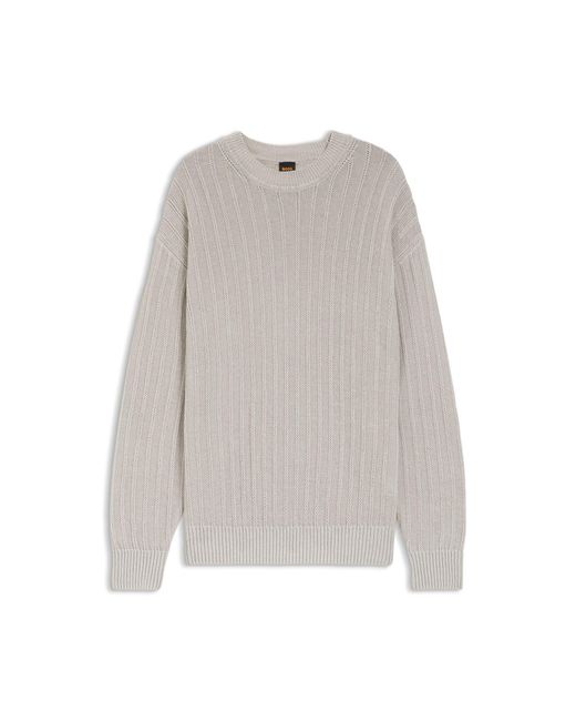 Boss Gray Linen-Cotton Sweater With Knitted Structure for men