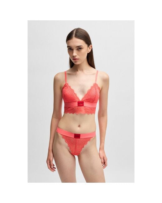 HUGO Red Lace-Trim Bra With Logo Label