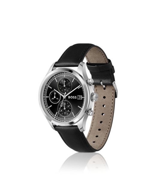 Boss Black Stratus Chronograph Watch With Leather Strap for men