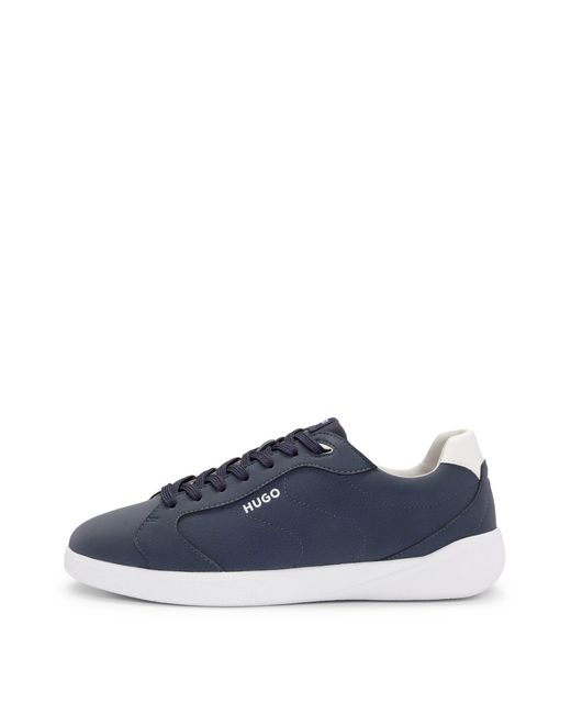 HUGO Blue Faux-leather Lace-up Trainers With Logo Detail for men