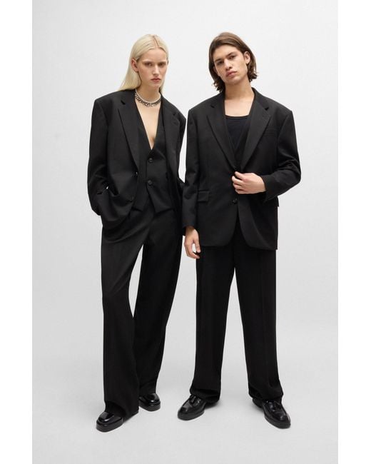 HUGO Black Modern-fit All-gender Jacket In Stretch Fabric