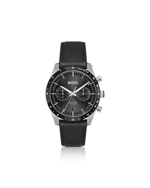 Boss Black Tourmaster-Dial Watch With Leather Strap for men