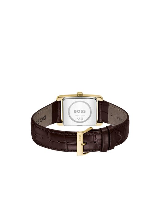 Boss Brown Leather-Strap Watch With- Dial for men