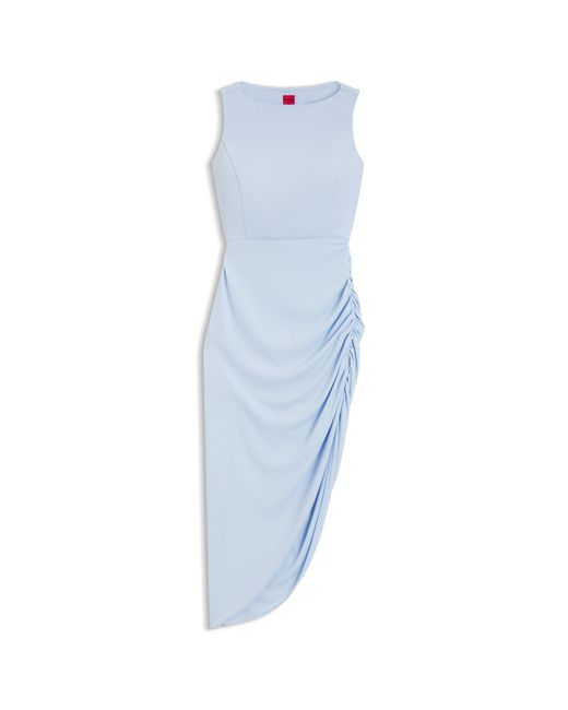 HUGO Blue Crepe Dress With Gathered Asymmetric Hemline